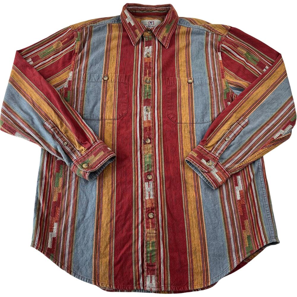 The Territory Ahead Southwest Western Striped Button Down Shirt Size Large
